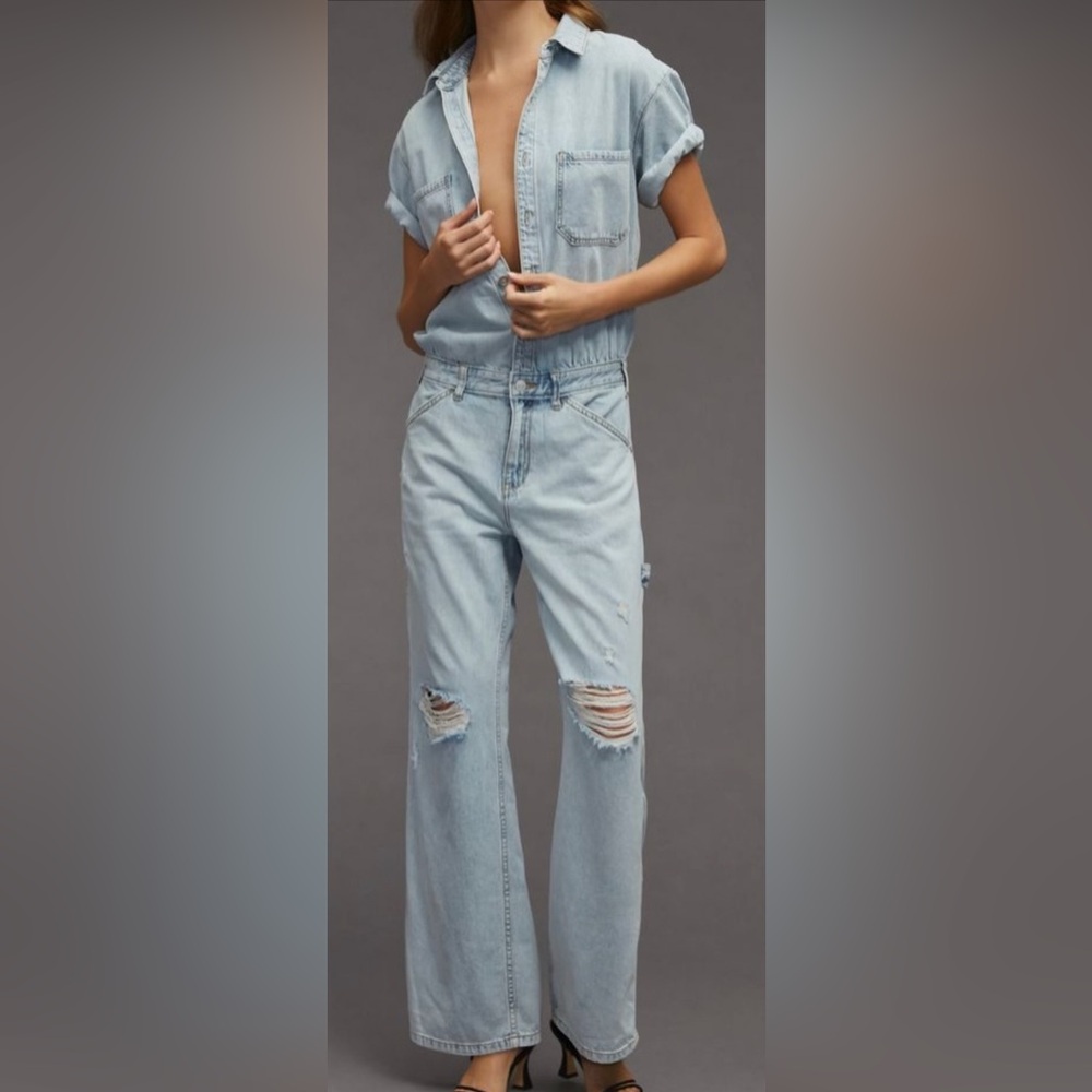 Casual Light Blue Boyfriend Jumpsuit - Anthropologie